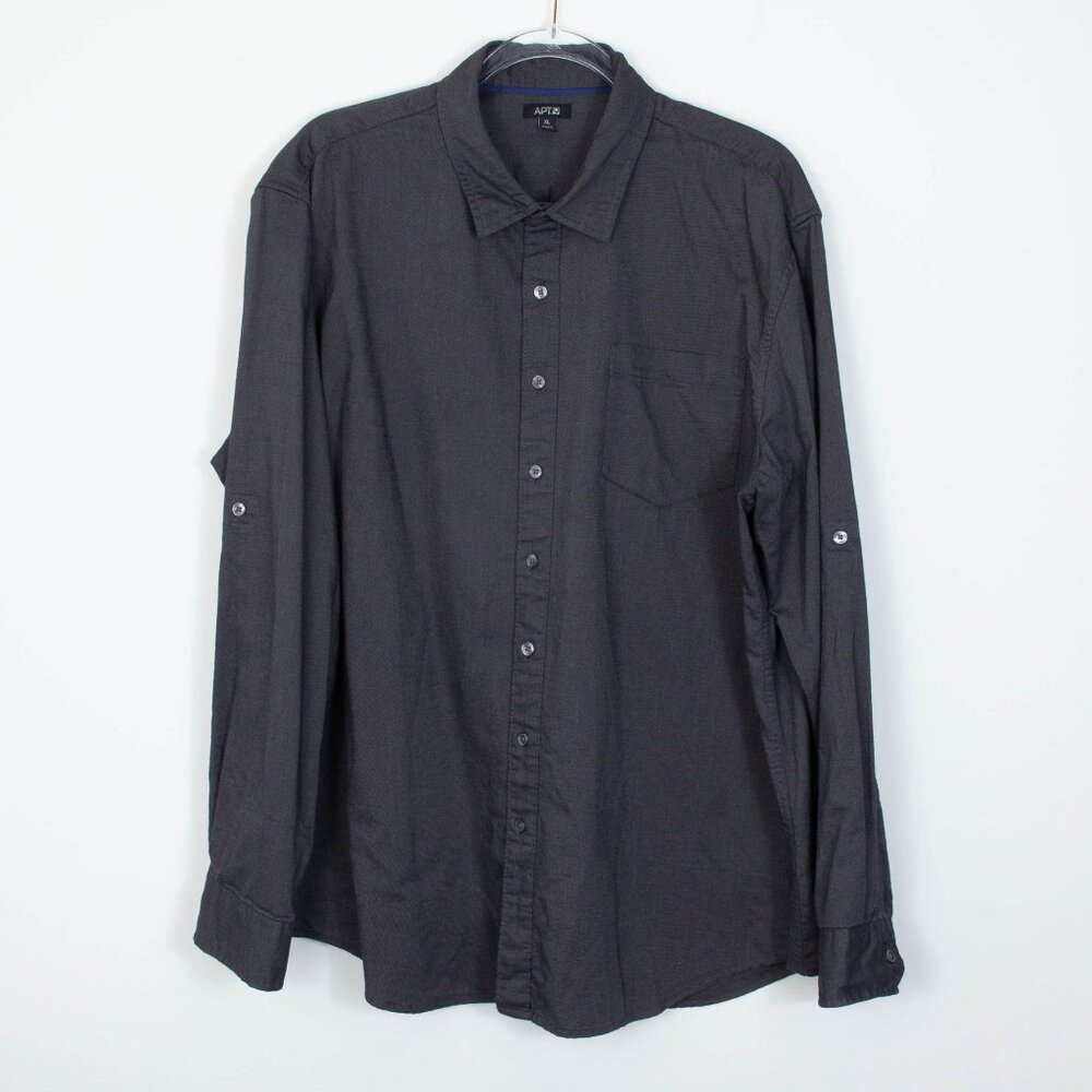 Apt 9 Mens‎ Button Down Shirt Size XL Dark Gray Roll Tab Sleeve Career Office
